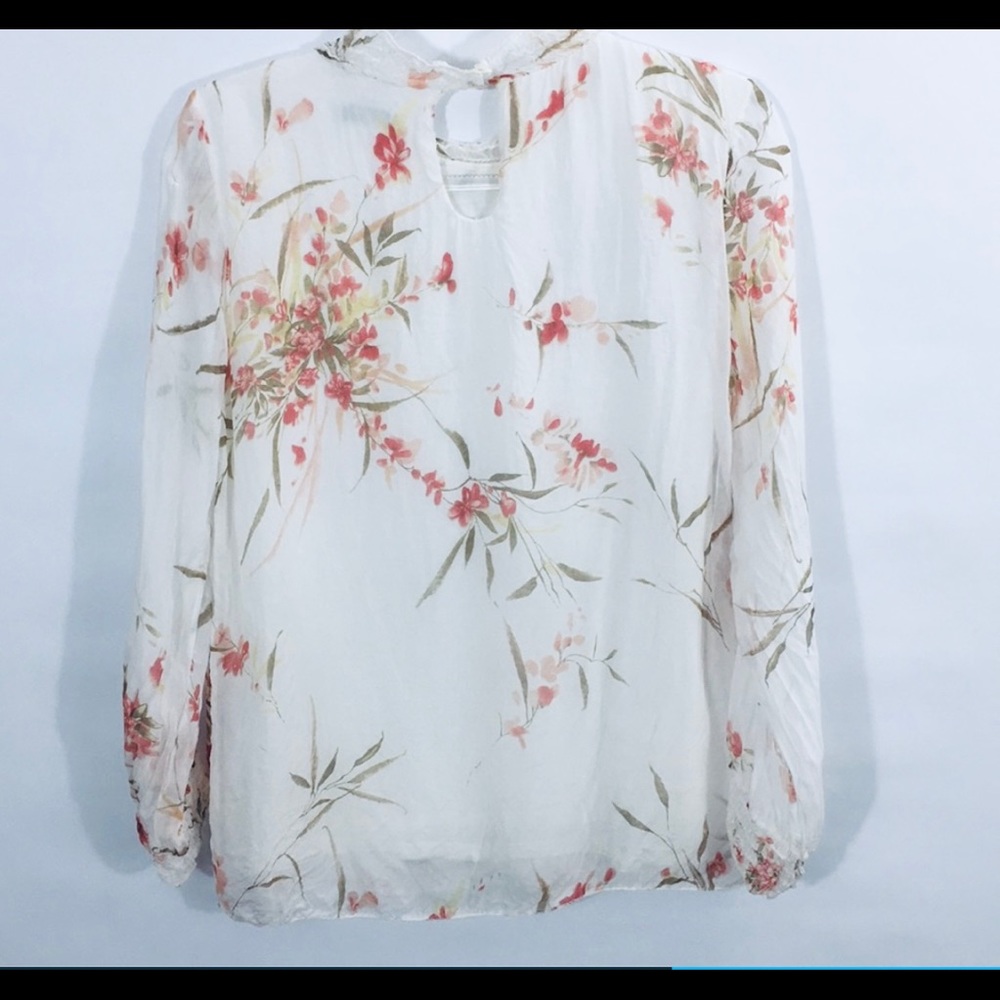 Elena Baldi Silk Floral Ruffle Neck Blouse Top Med